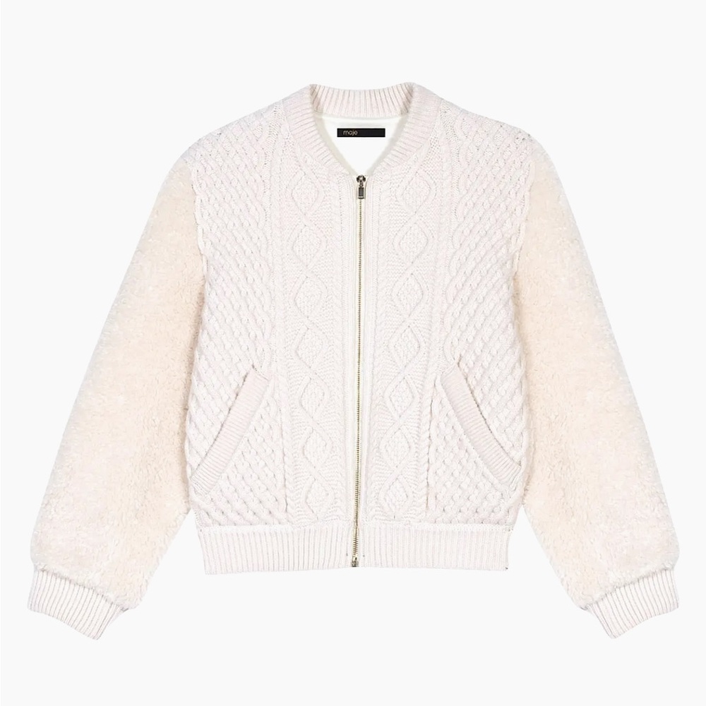 Maje Varsity Teddy Bomber Jacket